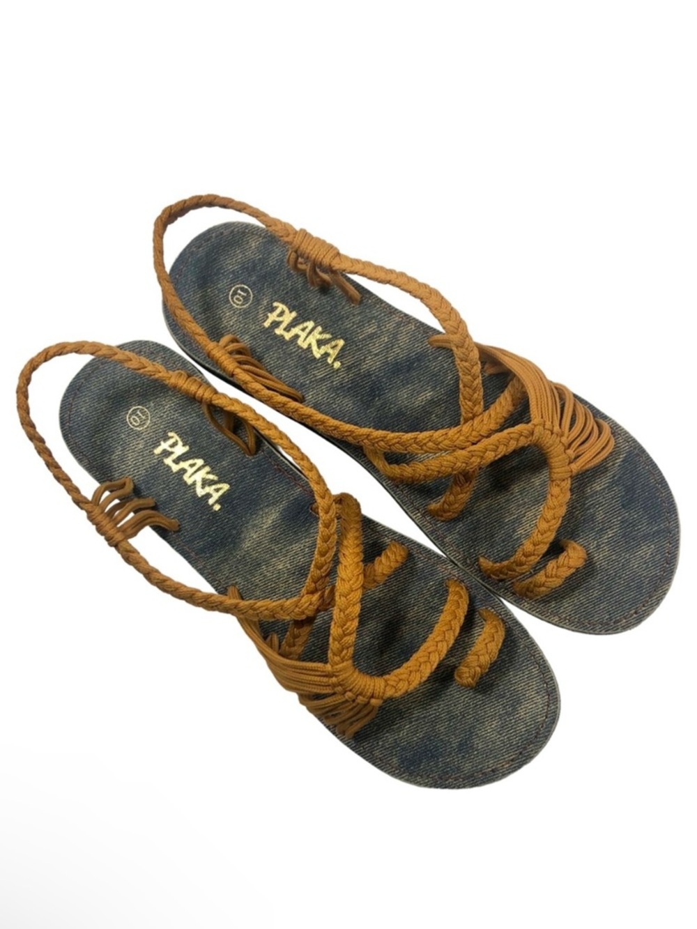 PLAKA Palm Leaf Flat Strappy Sandals Sand-Yellow US 10 Vegan